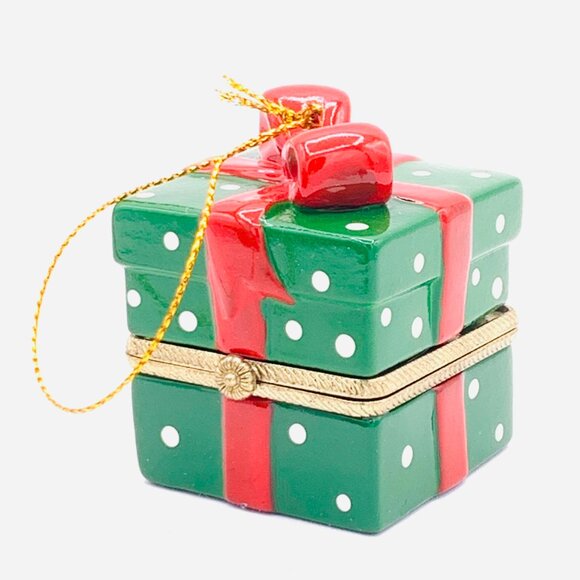 Polka Dot Gift Box Porcelain Hinged Surprise Gift Trinket Box Christmas Ornament - Picture 5 of 5